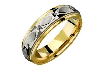 14K Comfort Fit Two-tone Wedding Band with marquise grooves