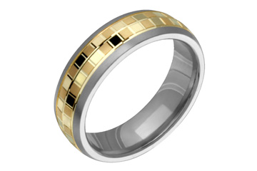 Titanium & 14K Checkered Pattern Yellow Gold Inlay Ring