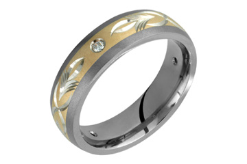 1/11 Carat Diamond Titanium & Yellow Gold Carved Ring