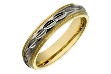 14kt Two-Tone Wedding With Carved Center