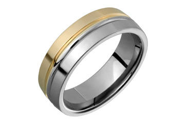 Titanium & 14K Yellow Gold Inlay With Grooved Center