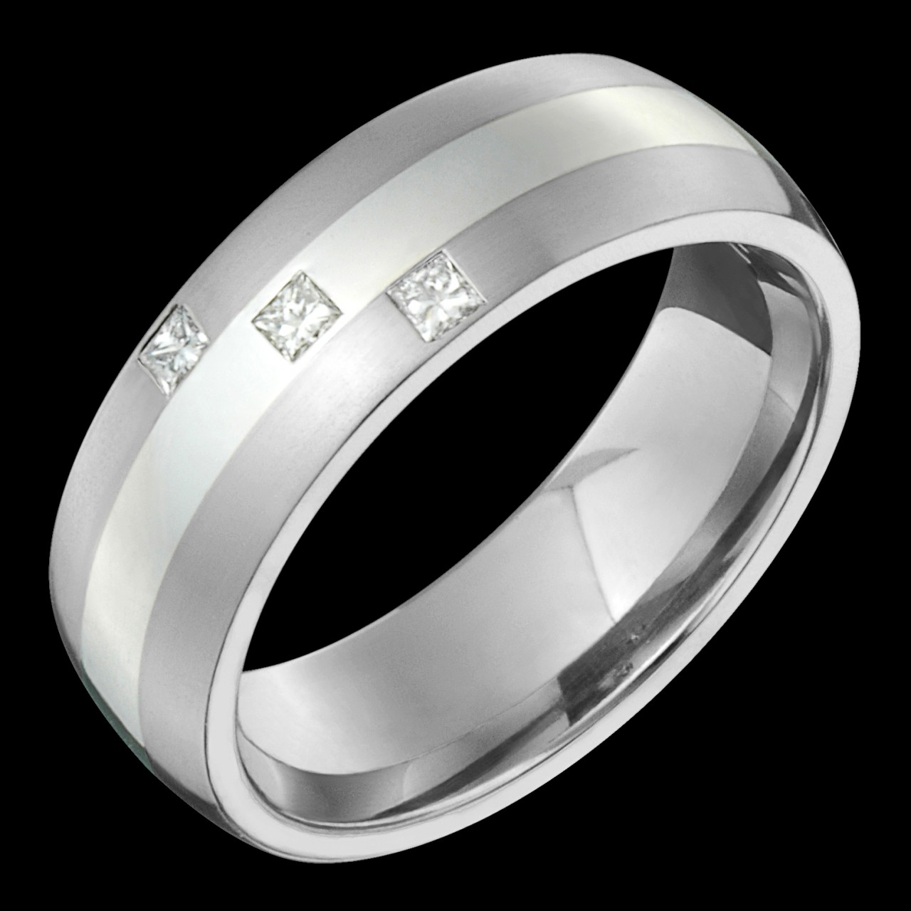 3/20 Carat Princess Cut Diamond Titanium Band with White Gold Inlay