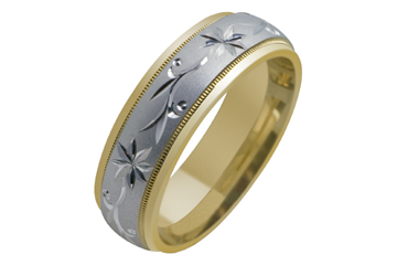 14kt Two-Tone Wedding Band with Center Carving