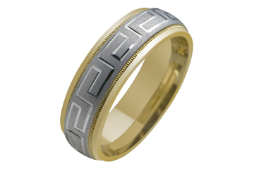 14kt Two-Tone Wedding Band with Greek-Key Design