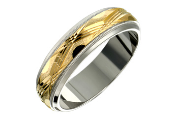 14K Comfort Fit Two-tone Machine Cut Wedding Band with Beaded Edge