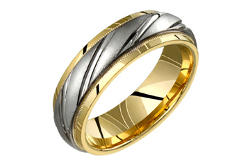 14kt Yellow and White Gold Diagonal Design Wedding Band