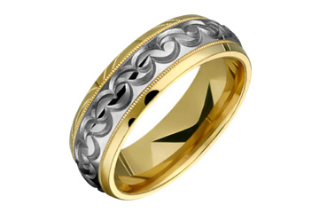 14kt Yellow and White Gold Carved Wedding Band
