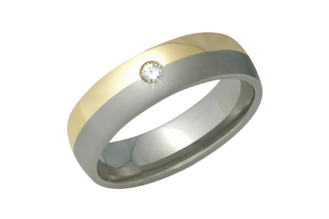 1/20 Carat Titanium and 14kt Yellow Gold Band with Diamond