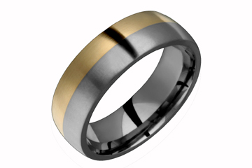 Domed Comfort Fit Titanium Band with Half Yellow Gold Inlay