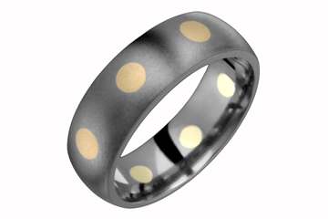 Comfort Fit Domed Titanium Band with Yellow Gold Circular Inlay