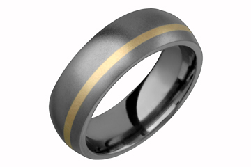 Titanium Comfort Fit Domed Band with Lopsided Yellow Gold Inlay
