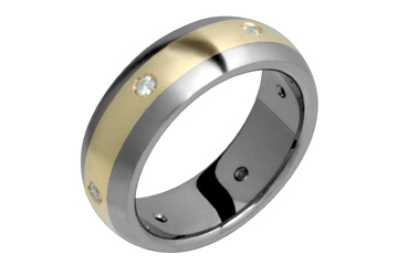 3/20 Carat Diamond Titanium & Yellow Gold Inlay Ring