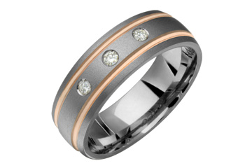1/11 Carat Diamond Titanium & Pink Gold Grooves