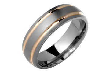 Titanium Ring With 14K Pink Gold Grooves
