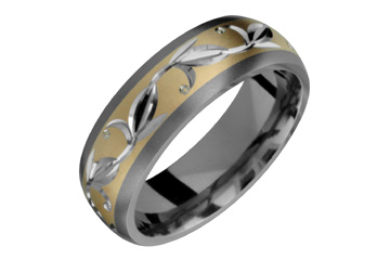 Titanium & 14K Yellow Gold Flower Motif Ring