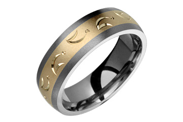 Titanium Ring With 14K Yellow Gold Inlay Floral Motif