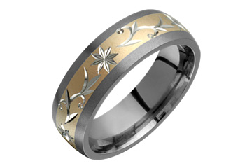 Star and Flower Studded Yellow Gold & Titanium Ring