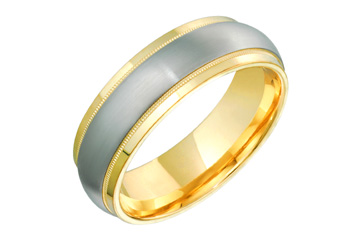 14kt Two-Tone Wedding Band with Milled Edge Carving