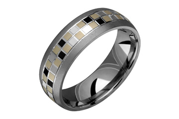 Titanium & 14K Multi-Toned Checkered Design Ring