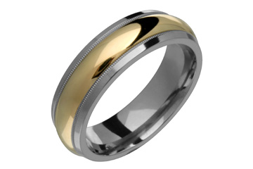 Domed Comfort Fit Titanium Ring & 14K Yellow Gold Inlay