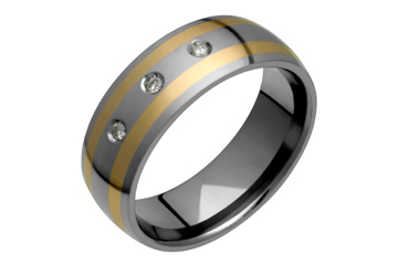 1/11 Carat Diamond Titanium Ring & Yellow Gold Inlays