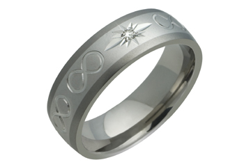 3/100 Carat Titanium and White Gold Carved Diamond Band