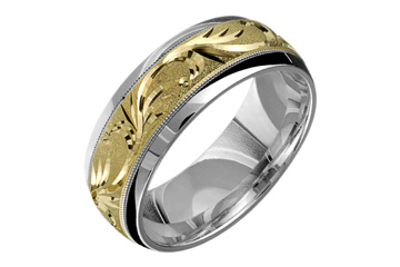14kt Two-Tone Wedding Band with Carved Carving