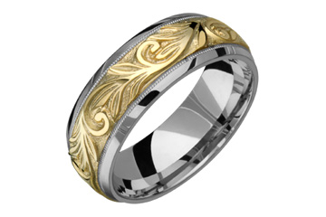 14kt Two-Tone Carved Center Wedding Band