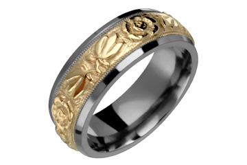 Titanium Ring & 14K Yellow Gold Floral Design