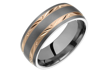 Titanium & 14K Pink Gold Carved Ring