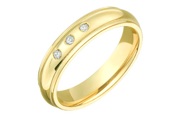 3/50 Carat Yellow Gold 14kt Three-Stone Diamond Wedding Band