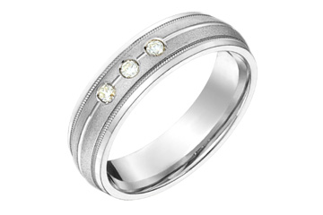 9/100 Carat White Gold 14kt Three-Stone Diamond Wedding Band