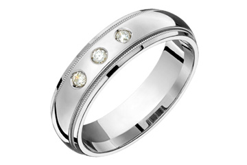 9/100 Carat White Gold 14kt Wedding Band with Three Diamonds