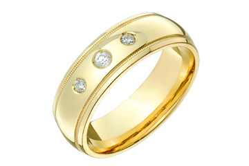 3/25 Carat 14kt Yellow Gold Three Diamond Wedding Band