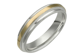 Yellow Gold Sandblast Center & Silver Wedding Band