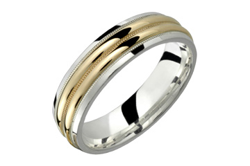 Silver & Yellow Gold Wedding Band With Dual Radius