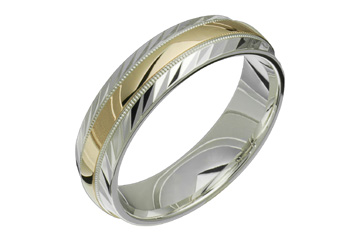 Carved Silver & Yellow Gold Wedding Band