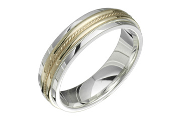 Silver & Yellow Gold Rope Carved Wedding Band