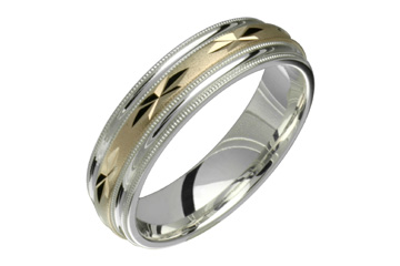 Silver & Yellow Gold Wedding Band With Carved Design