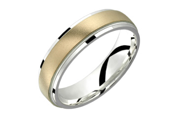 Silver & Sandblast Center Yellow Gold Wedding Band