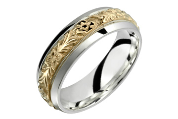 Flower Carved Silver & Gold Wedding Band