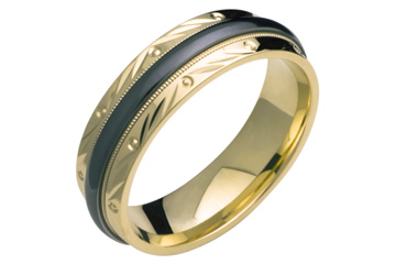 Black Titanium and 14kt Yellow Gold Carved Wedding Band
