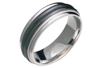 Black Titanium and 14kt White Gold Two Tone Carved Wedding Band