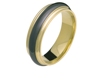 Black Titanium and 14kt Yellow Gold Band With Carving