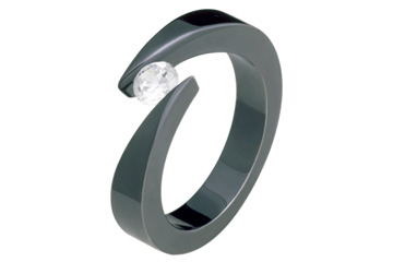 Tension Set Black Titanium Band with Cubic Zirconia