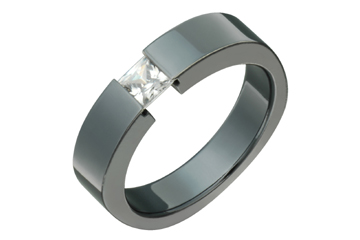 Black Titanium Band with Tension Set Cubic Zirconia