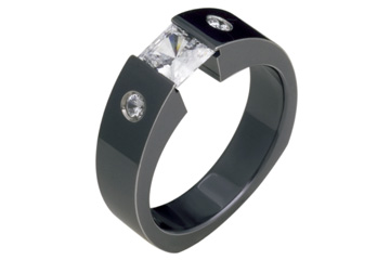 Tension Set Black Titanium Ring with Diamond and Cubic Zirconia