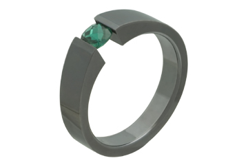 Vibrant Emerald Checkered Cushion & Black Titanium Tension Ring