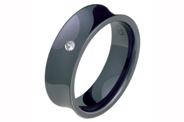 3/100 Carat Black Titanium Concaved Ring with Diamond