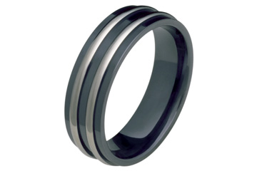 Black Titanium and Titanium Convex Groove Wedding Band